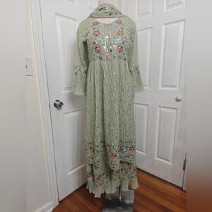 Bollywood Naira Nira Dress Anarkhali Embroidered Green Maxi Dress